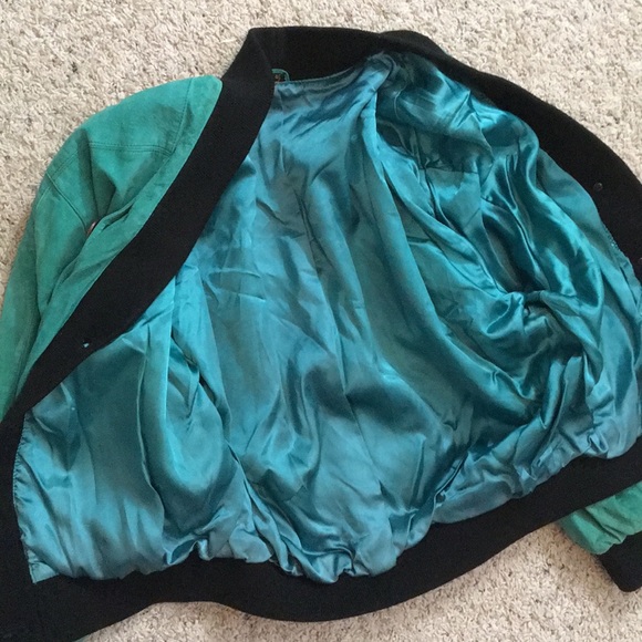 Genuine Suede Aqua Teal Cardigan Vintage Jacket M - Picture 8 of 8
